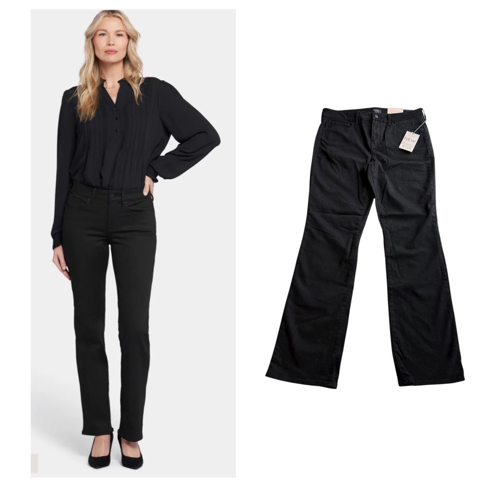 NYDJ Marilyn Straight Leg Jeans Women’s Black Size 12 Stretch NWT 32”L Lift Tuck